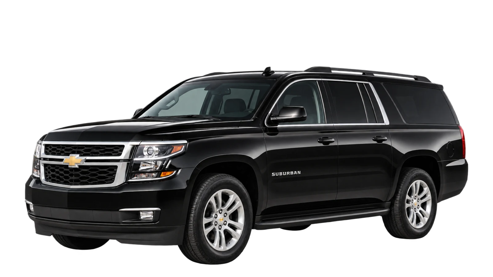 Black Suburban, front three-quarter view